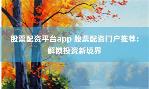 股票配资平台app 股票配资门户推荐：解锁投资新境界